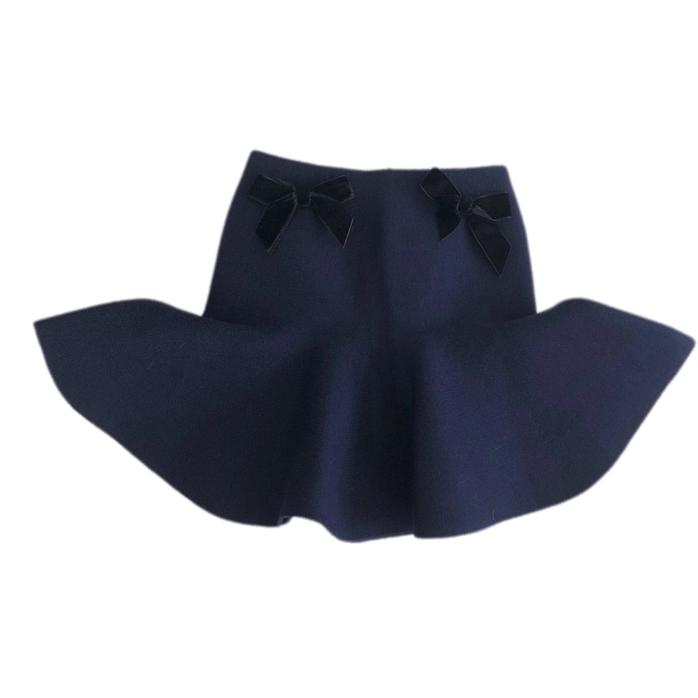 Navy Petit Maison Girls Wool Flare Skirt W/Velv…